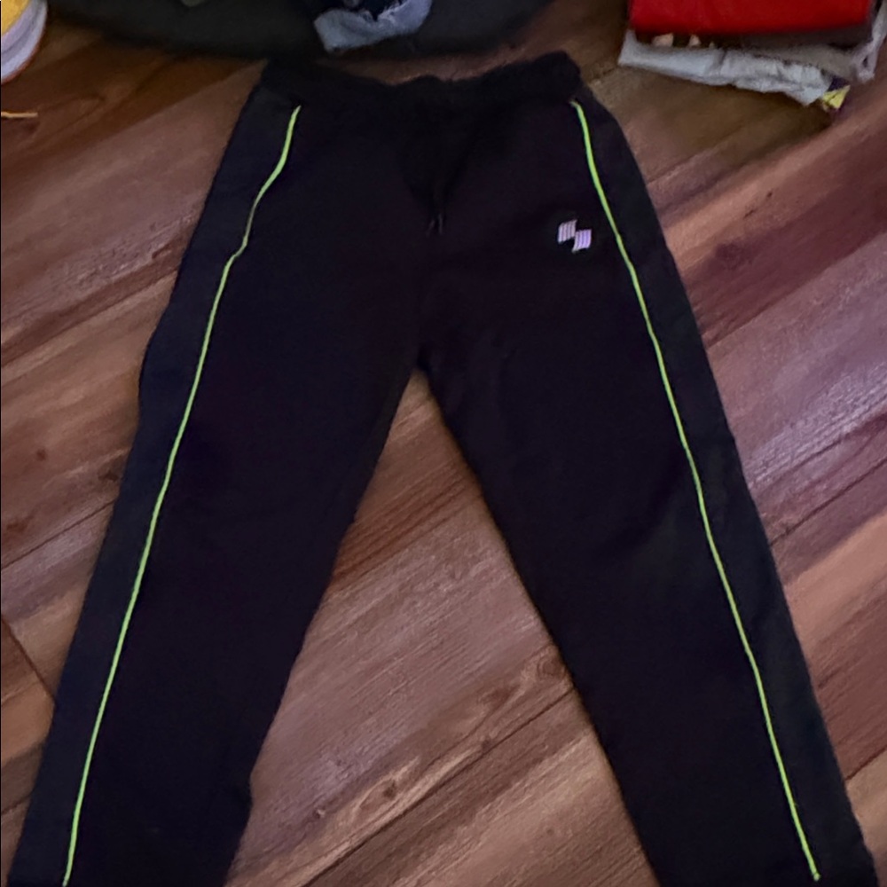 Kids Black Joggers with Neon Green Trim
